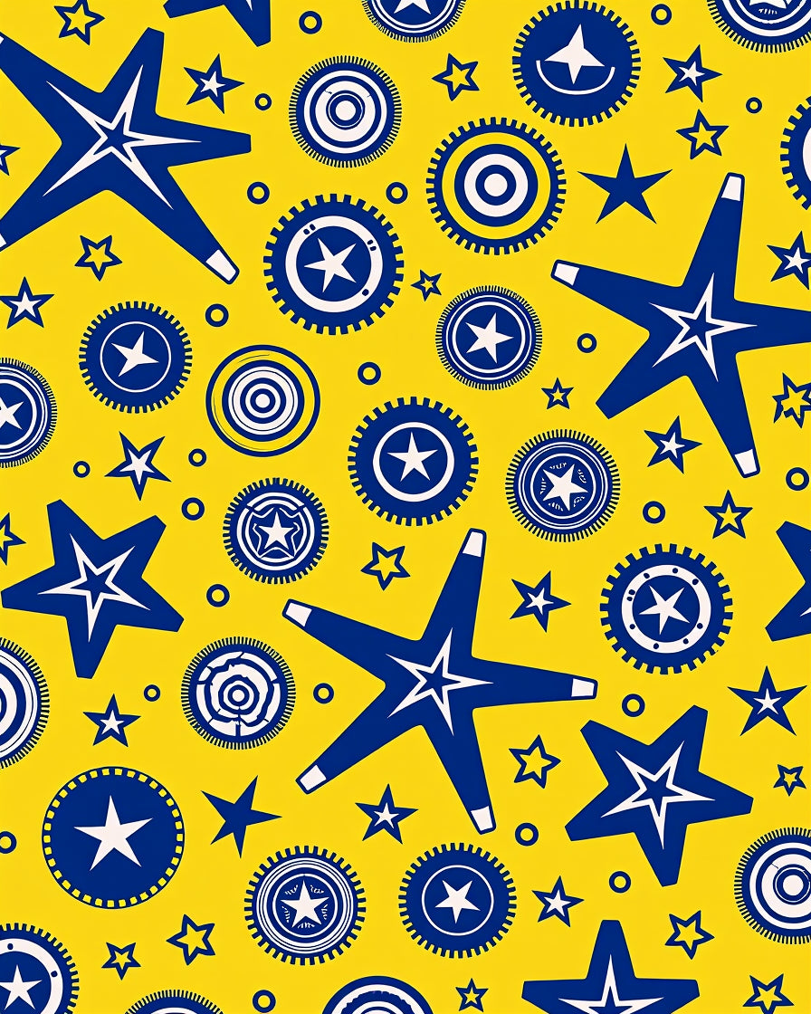 Bold Blue Stars Sunburst Yellow Rug