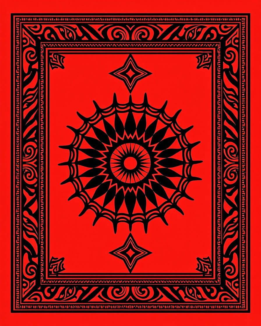 Bold Red Geometric Sunburst Dial Rug