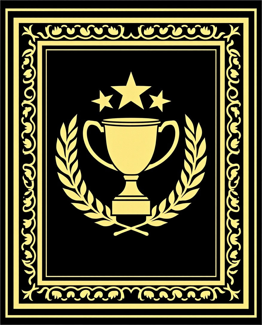 Golden Laurel Trophy Black Border Rug