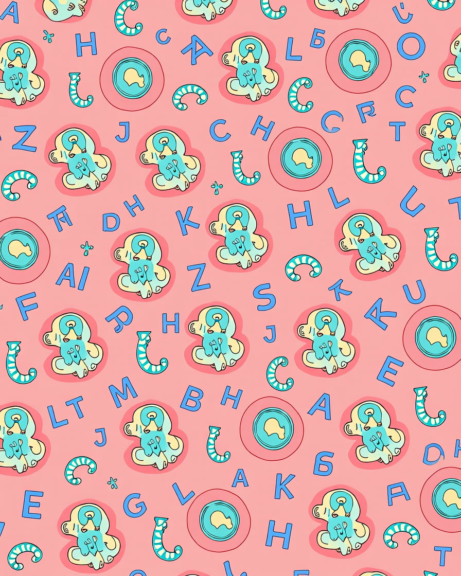 Pink Cartoon Alphabet Character Rug