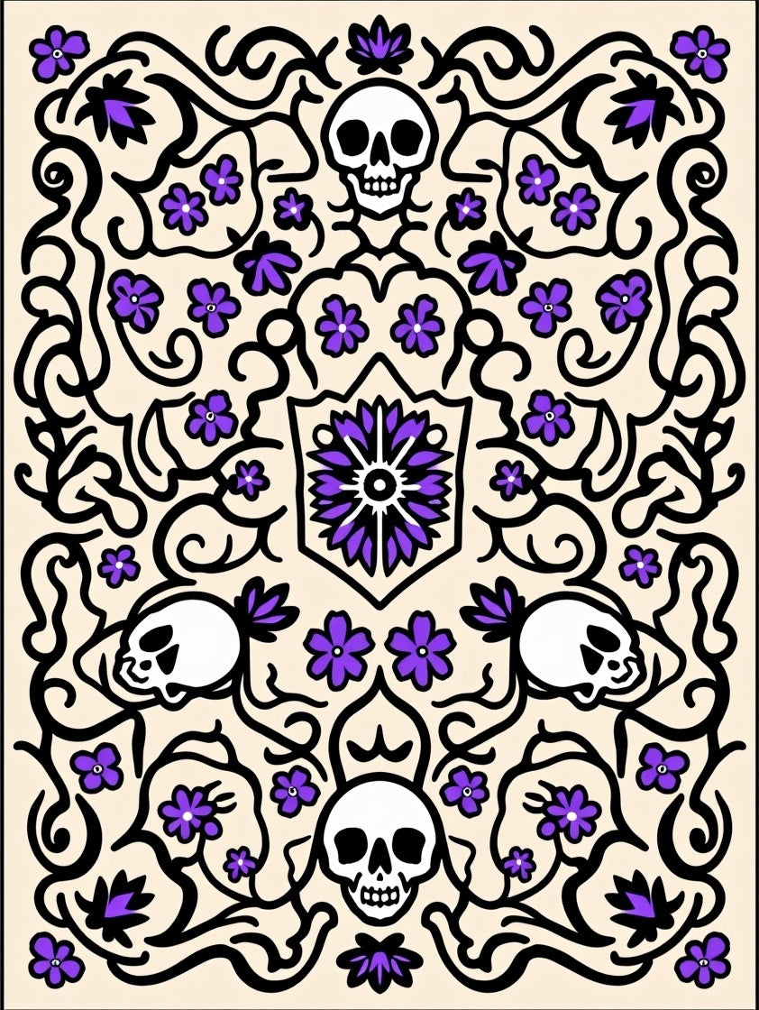 Gothic Skull Purple Flower Scroll Rug