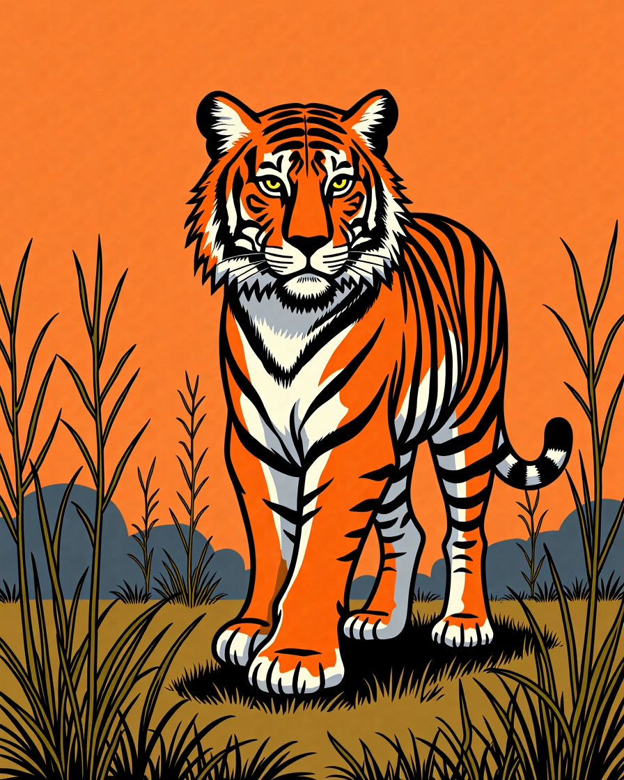Bold Orange Tiger Grasslands Landscape Rug