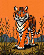 Bold Orange Tiger Grasslands Landscape Rug