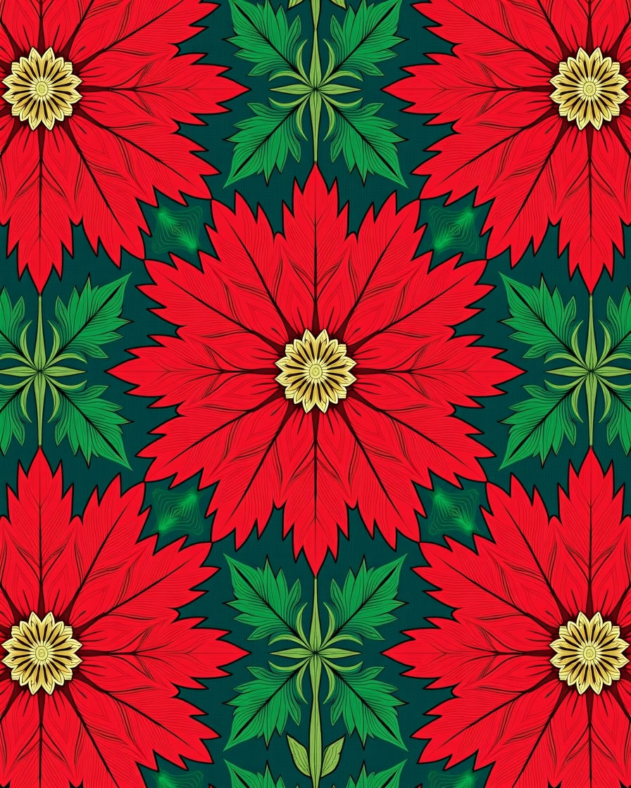 Vibrant Red Poinsettia Floral Mandala Rug