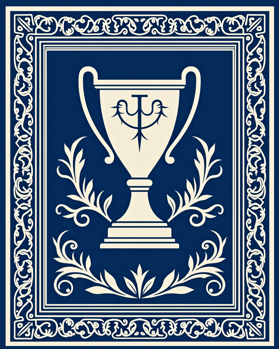 Navy Trophy Laurel Border Design Rug
