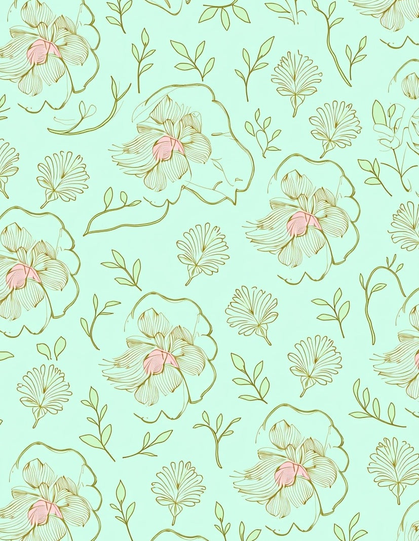 Pastel Mint Floral Line Art Rug