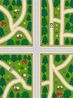 Whimsical Town Map Evergreen Trees Rug
