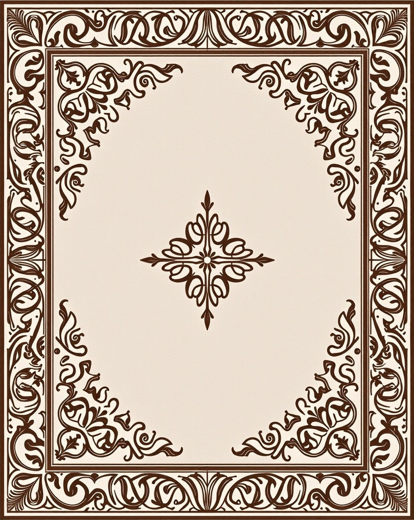 Classic Brown Scrollwork Corner Border Rug