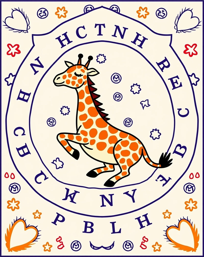 Whimsical Orange Giraffe Alphabet Circle Rug