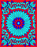 Symmetric Blue Red Floral Sunburst Rug