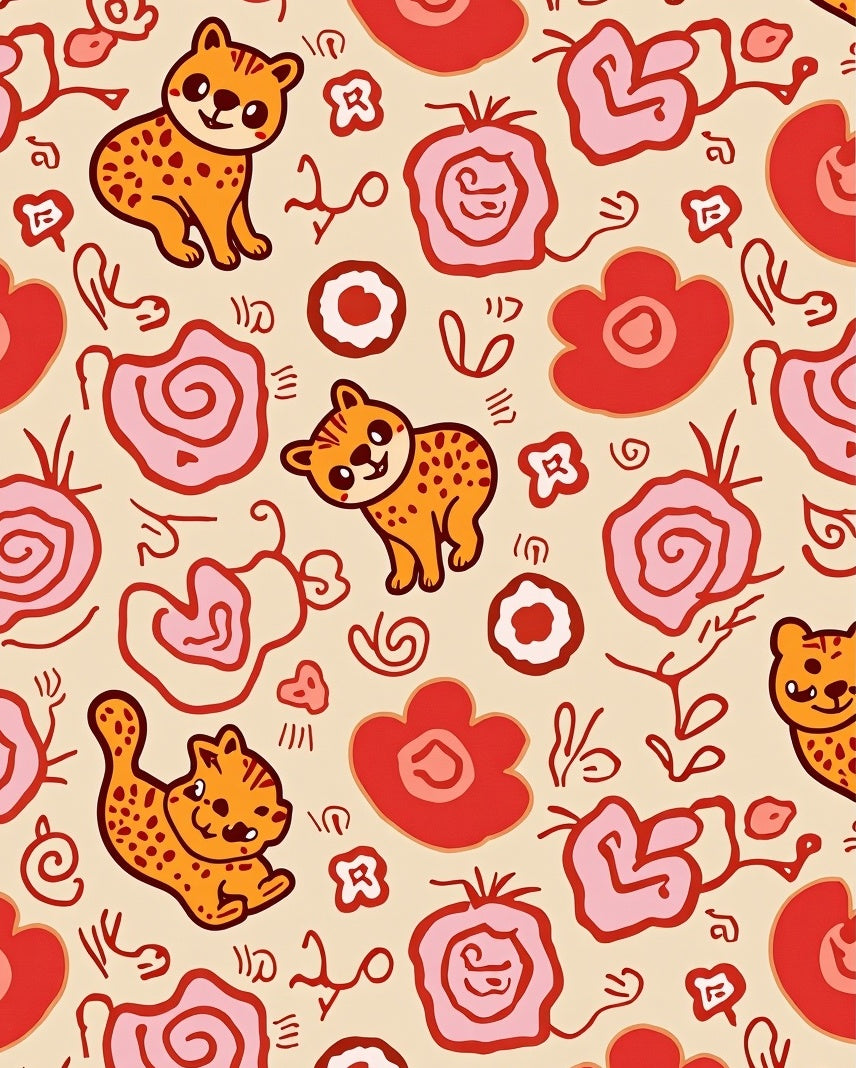 Cheeky Cheetah Floral Sketch Cream Rug