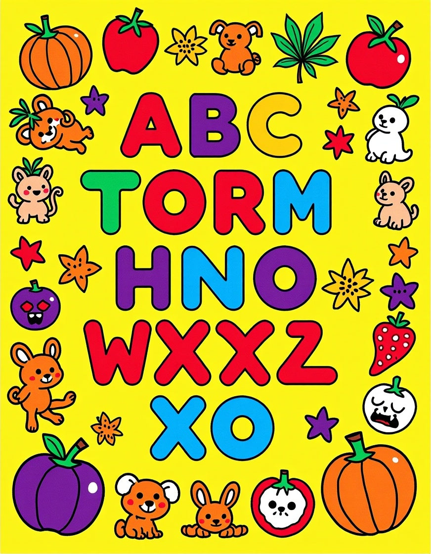 Alphabet Animals and Fruits Collage Rug