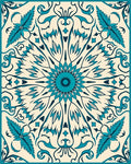 Teal Feathered Floral Sunburst Rug
