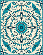 Teal Feathered Floral Sunburst Rug