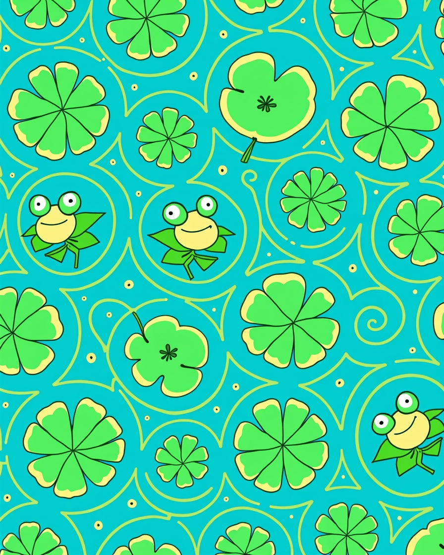 Whimsical Frog Lilypad Swirls Rug