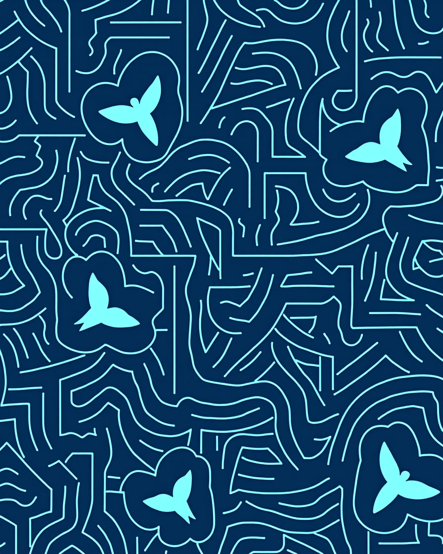 Navy Blue Bird Bloom Abstract Lines Rug