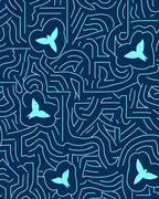 Navy Blue Bird Bloom Abstract Lines Rug