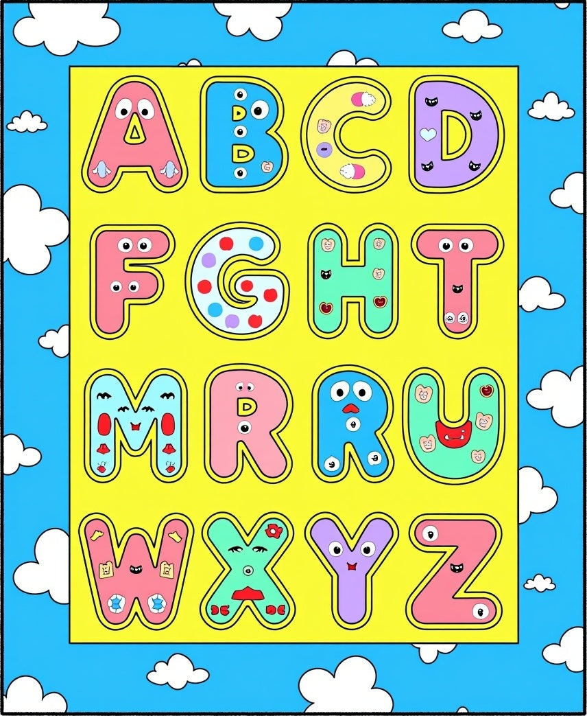 Playful Alphabet Cartoon Faces Rug