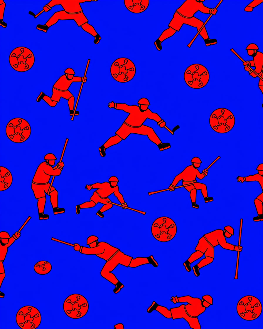 Red Hockey Players On Blue Background Rug