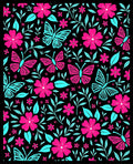 Pink Floral Teal Butterfly Garden Rug