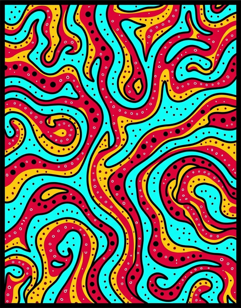 Retro Swirl Red Yellow Aqua Dots Rug