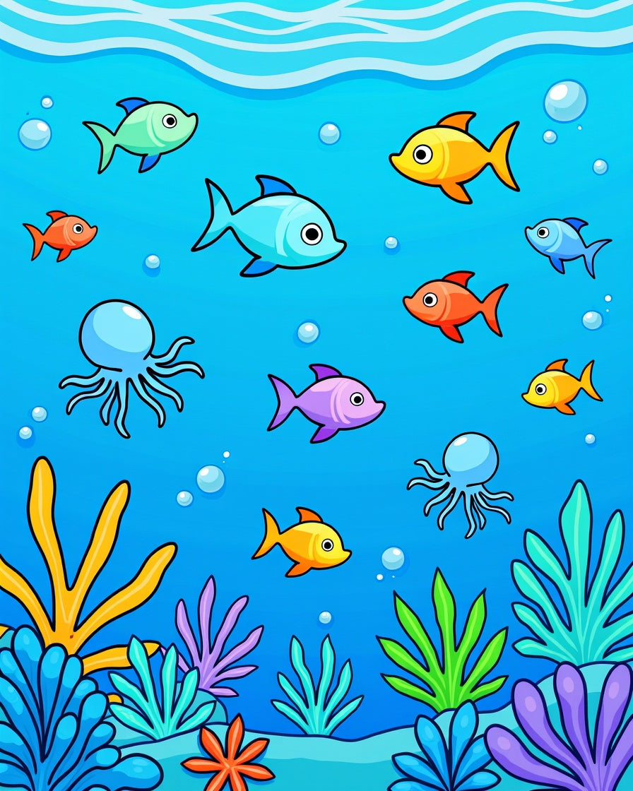 Sunny Coral Reef Fish and Octopi Rug