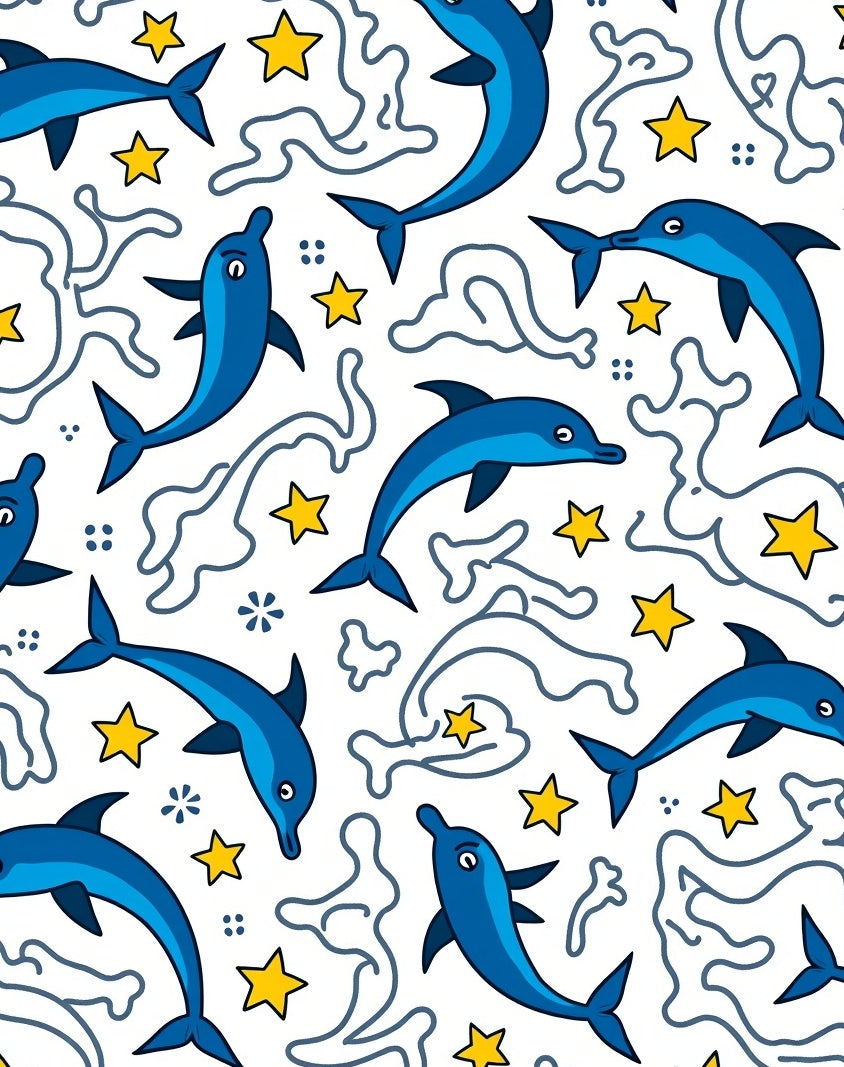 Blue Dolphins And Yellow Stars Rug