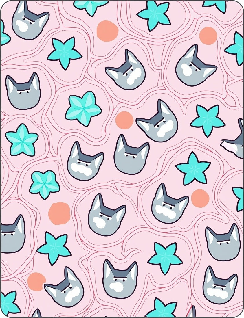 Pink Cat Star Abstract Swirl Rug