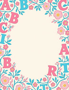 Pink Teal Alphabet Floral Border Rug