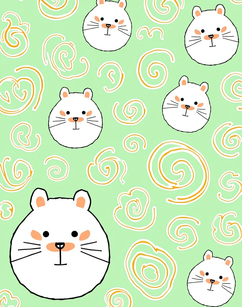 Playful White Hamster Swirls Rug