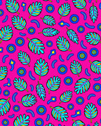 Vibrant Pink Tropical Leaf Medley Rug