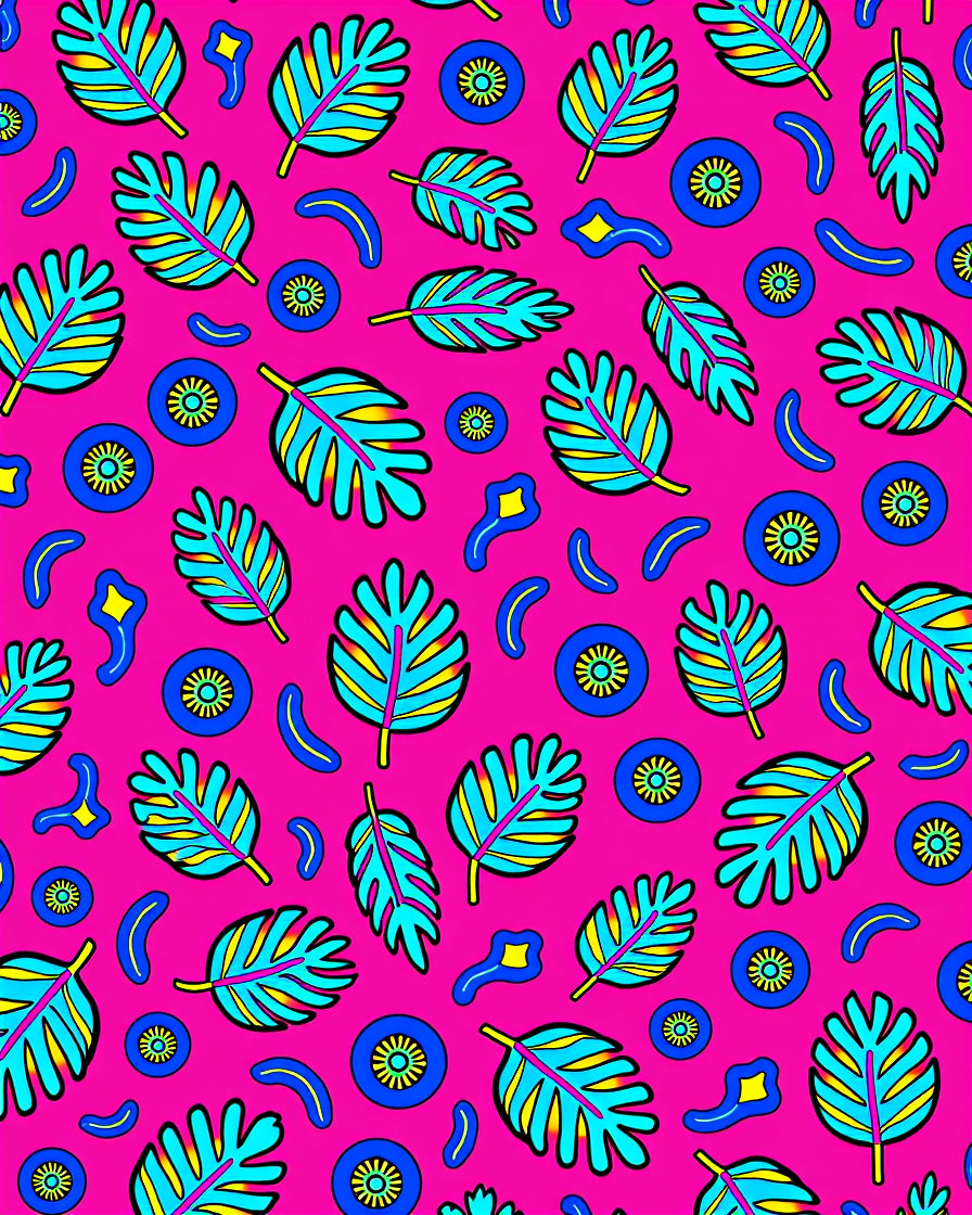 Vibrant Pink Tropical Leaf Medley Rug