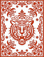 Crimson Roaring Tiger Floral Frame Rug