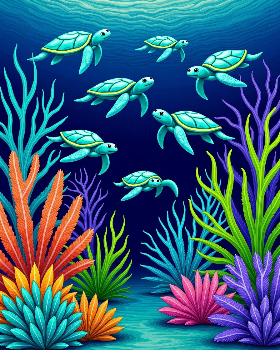 Underwater Teal Sea Turtle Coral Garden Rug