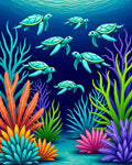 Underwater Teal Sea Turtle Coral Garden Rug