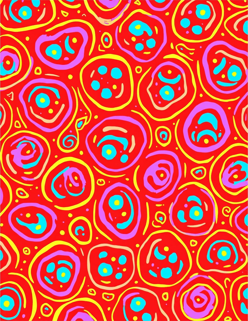 Bright Red Whimsical Circles Artwork Rug