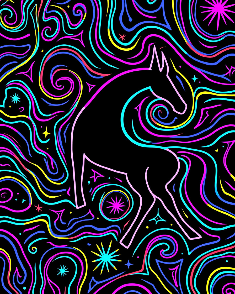 Neon Horse Cosmic Swirl Rug