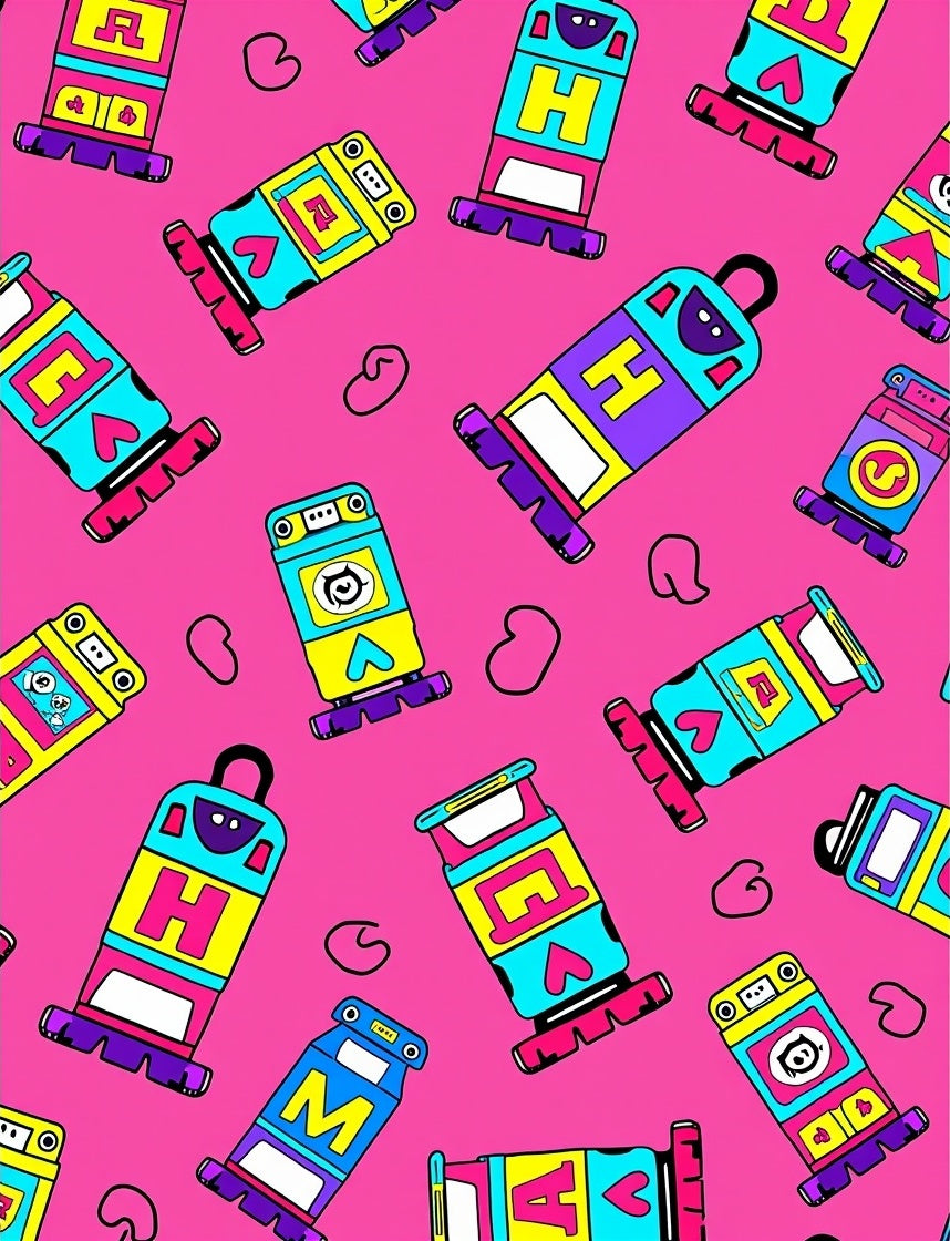 Bright Pink Retro Alphabet Characters Rug
