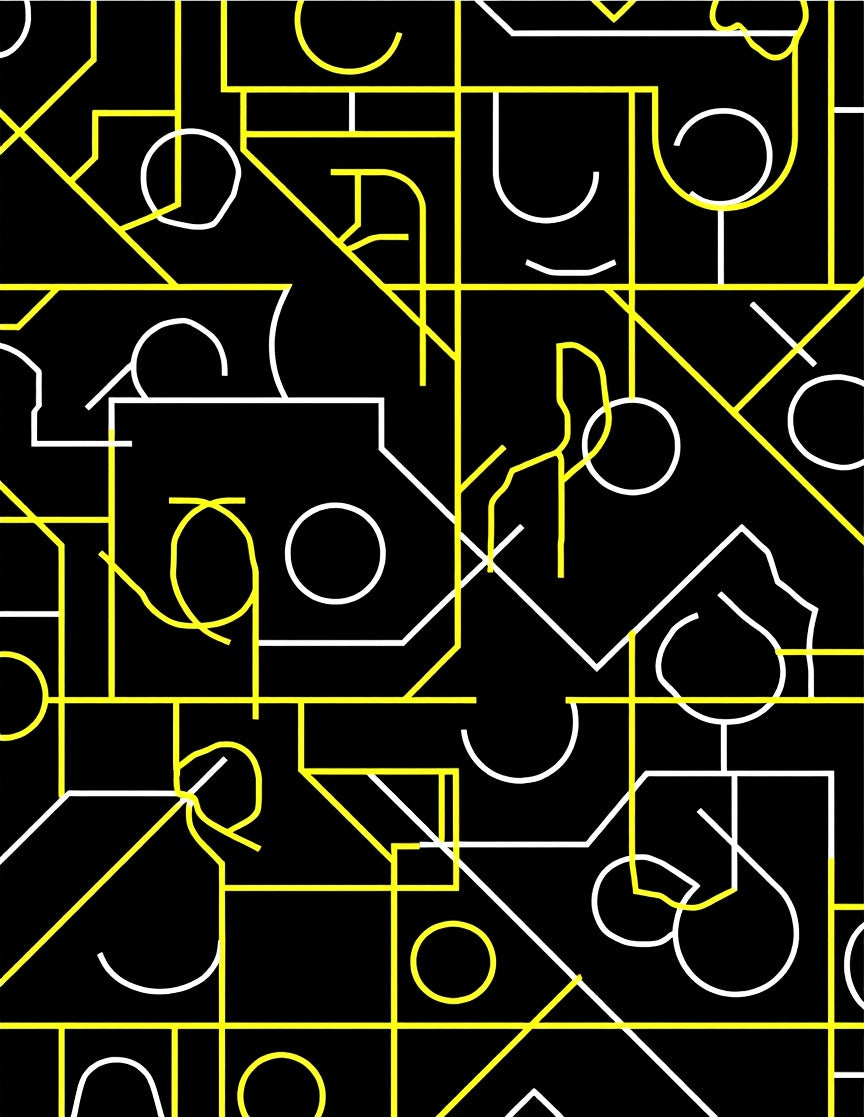 Bold Yellow White Geometric Maze Rug