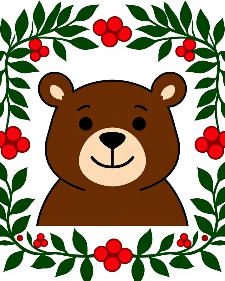 Brown Bear with Red Berry Garland Rug