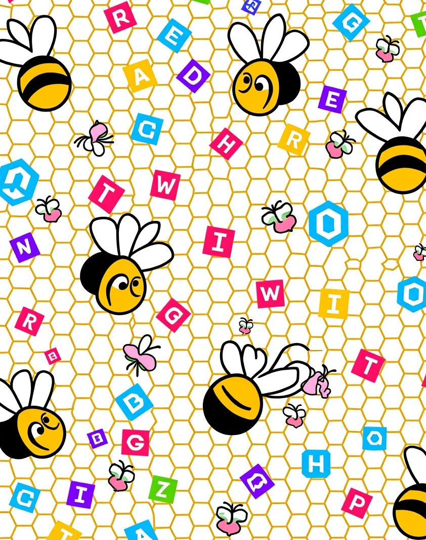 Whimsical Bees Honeycomb Alphabet Rug