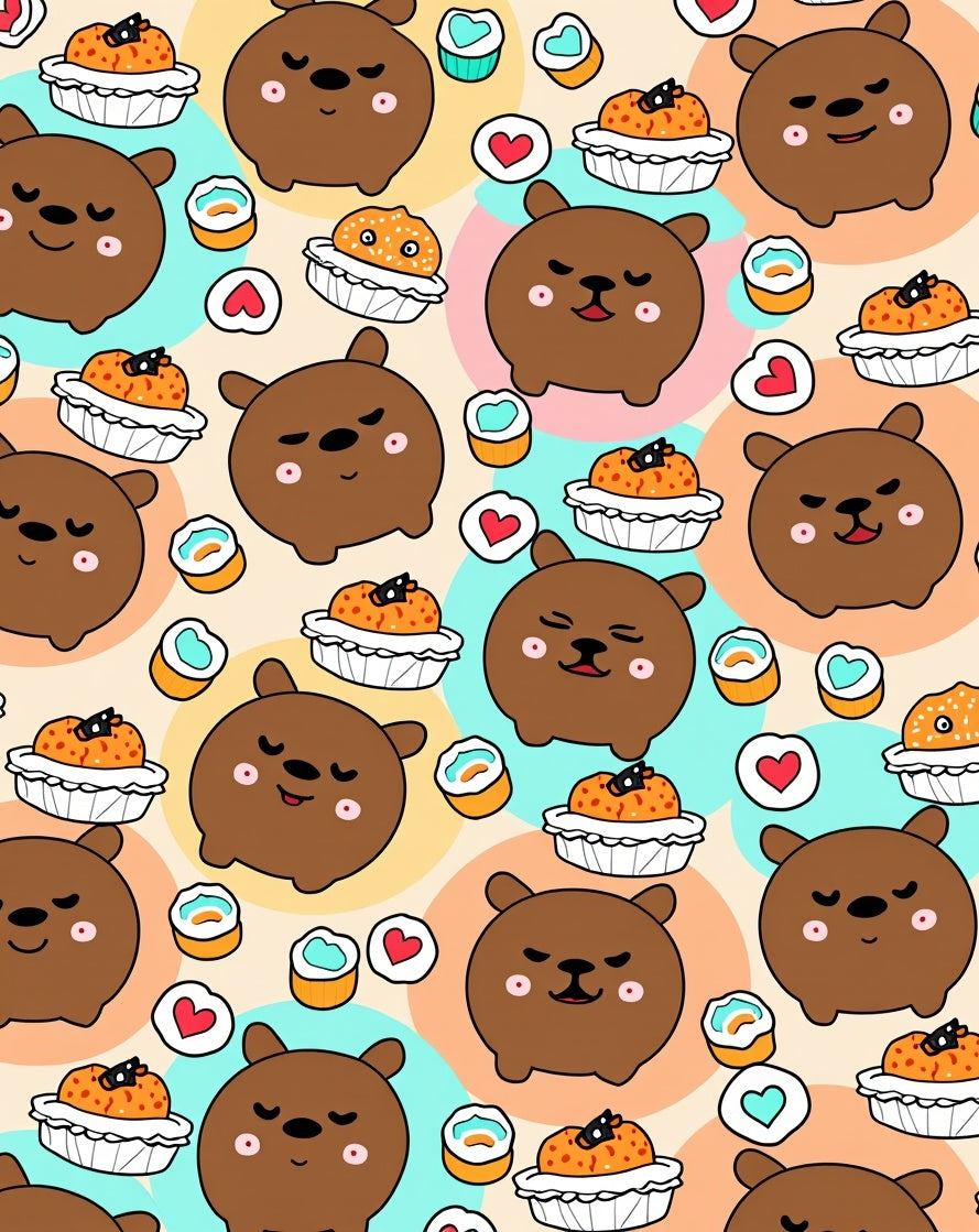 Cute Bear Sushi Heart Shapes Rug