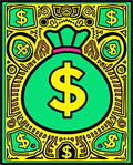 Bold Yellow Green Money Bag Dollar Rug