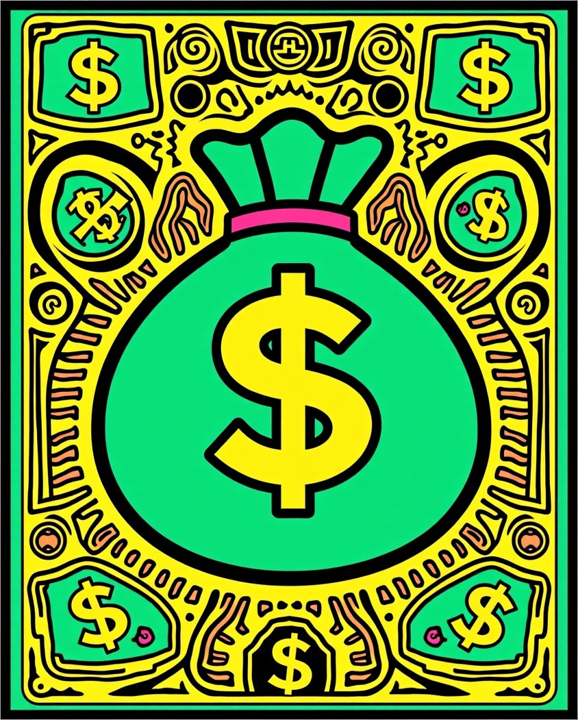 Bold Yellow Green Money Bag Dollar Rug