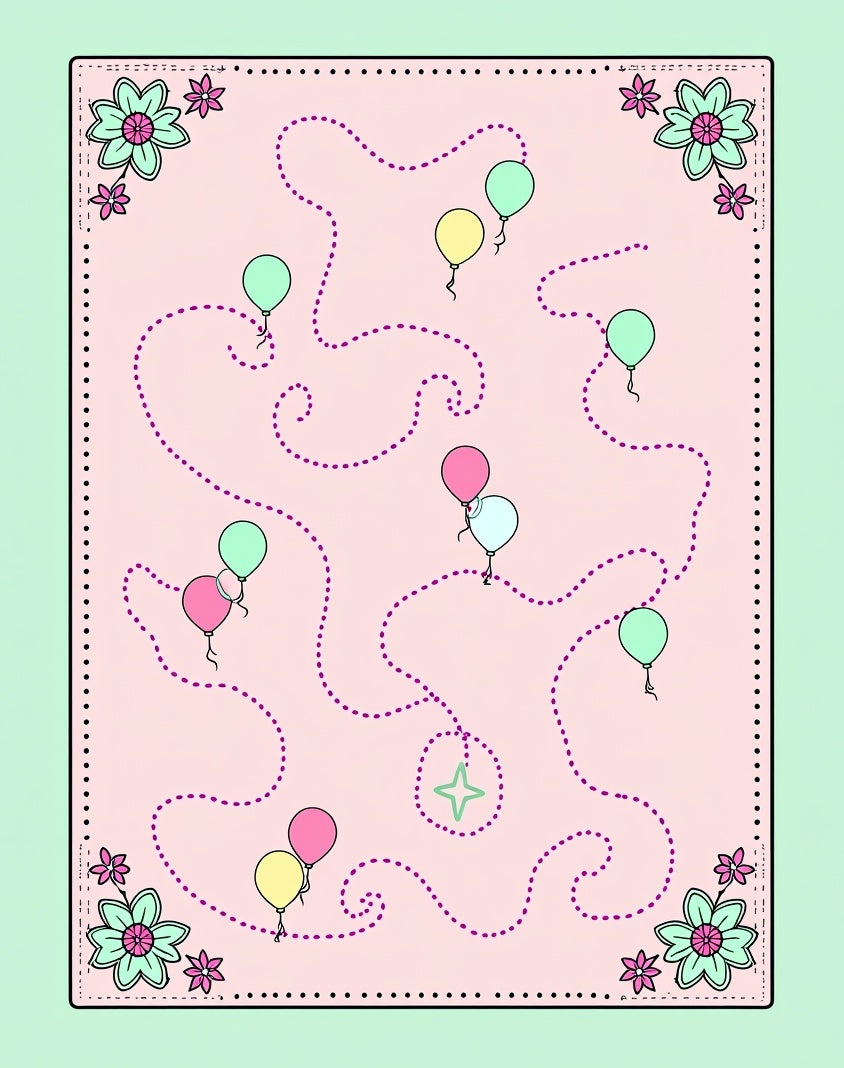 Pink Balloon Pathway Floral Border Rug