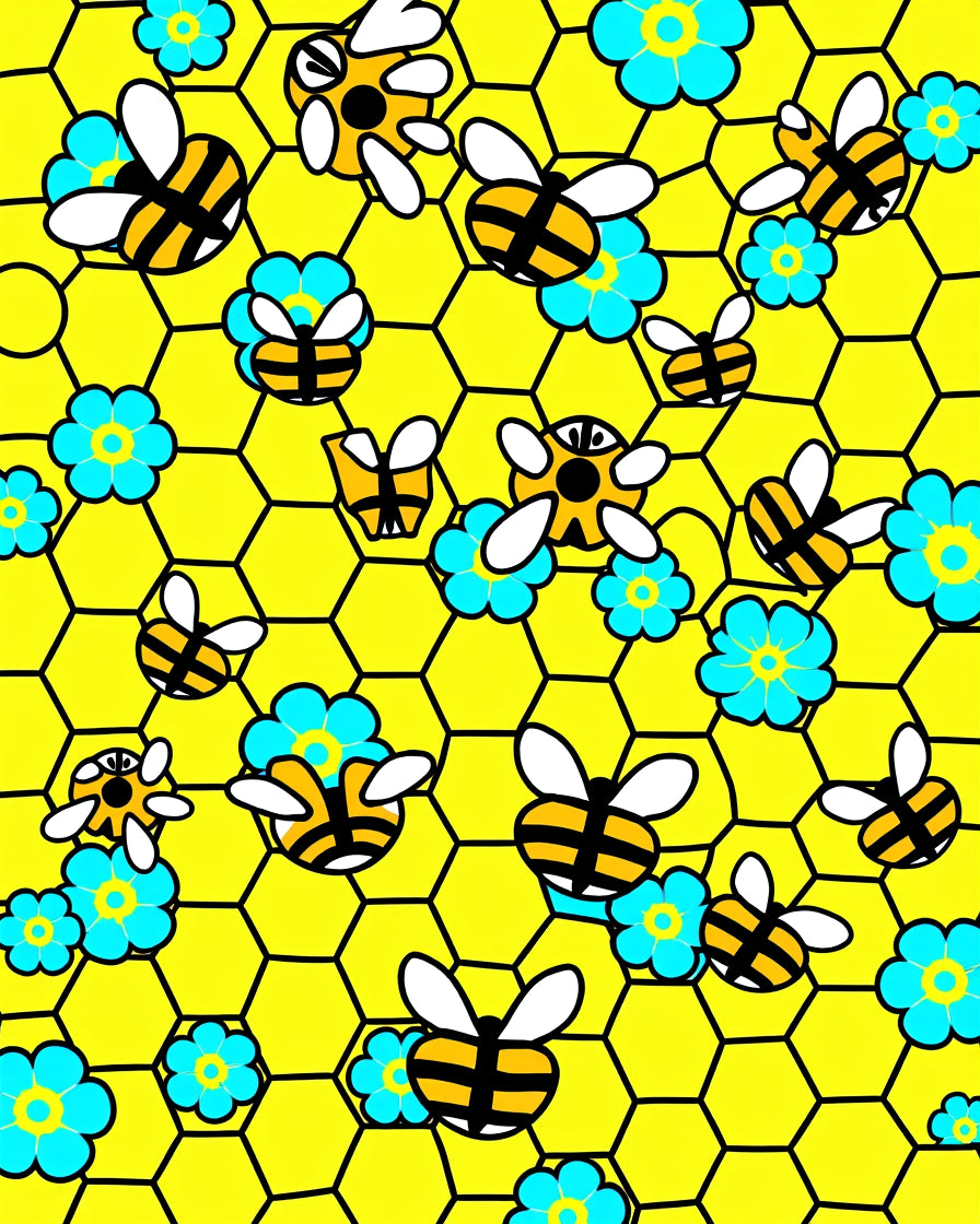 Yellow Honeycomb Bee Floral Rug