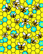 Yellow Honeycomb Bee Floral Rug