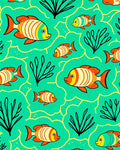 Coral Stripe Fish Ocean Scene Rug