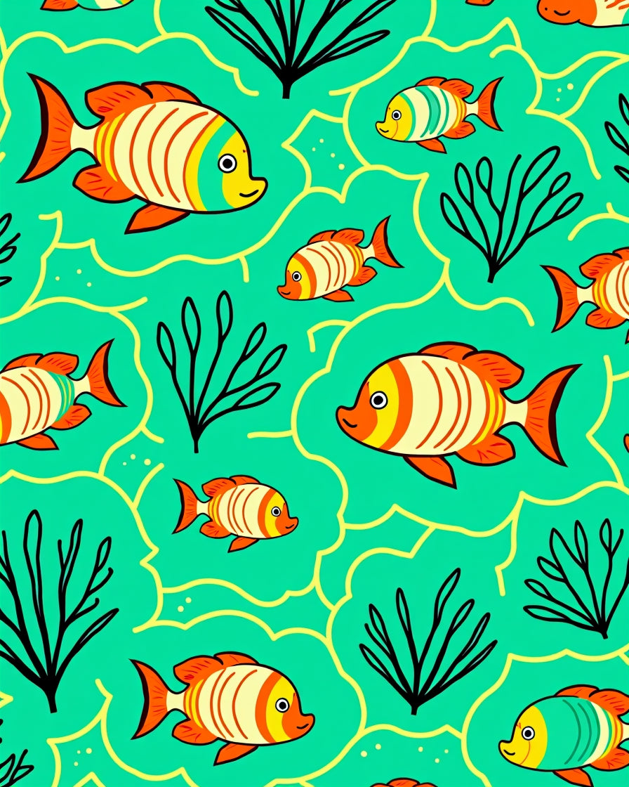 Coral Stripe Fish Ocean Scene Rug