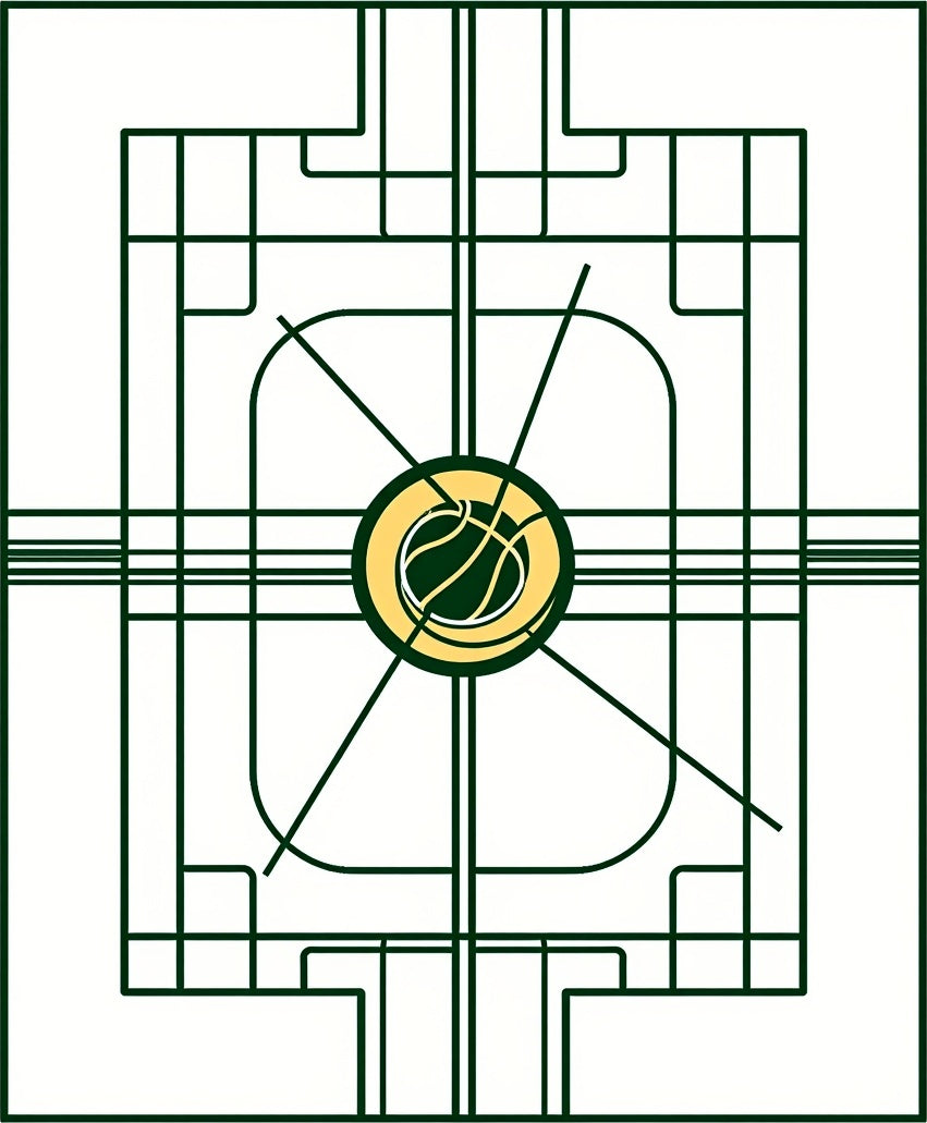 Green Art Deco Basketball Court Rug
